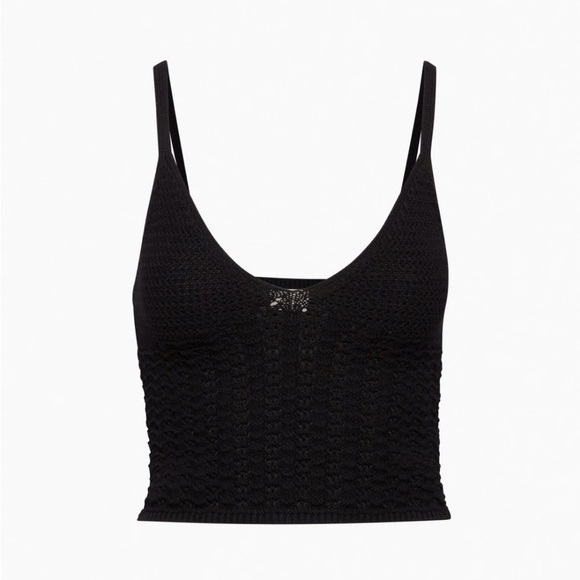 Aritzia Wilfred Evie Top Black V-neck crochet-knit sweater tank - Picture 7 of 13